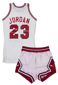 1984-85 Michael Jordan Rookie Season Game Used Chicago Bulls Home Uniform - Jersey & Shorts (MEARS A10)-The Only MEARS A10 Full Uniform from Jordans Rookie Season!